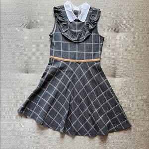 EUC Janie and Jack Girls Charcoal Checkered Dress with Ivory Collar, size 10